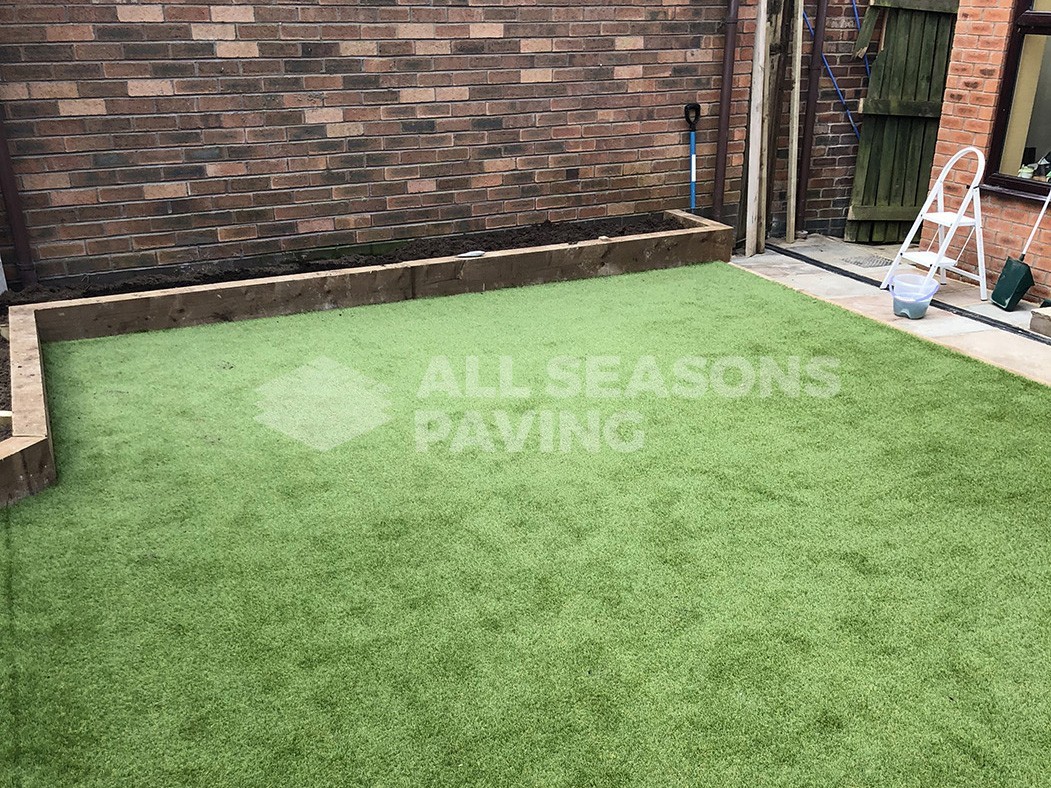 wide view of artificial garden/lawn in preston, lancashire