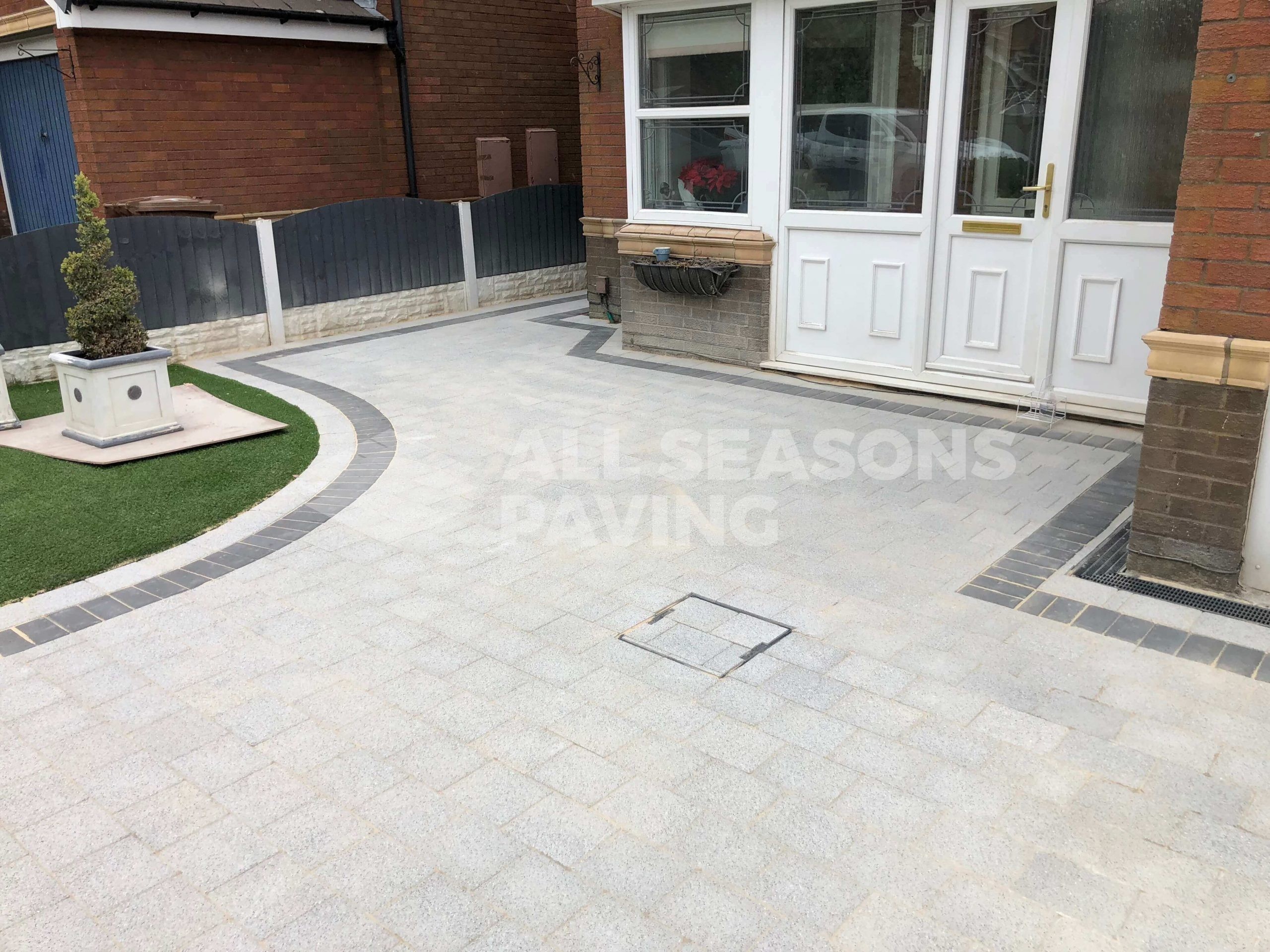 Front door view of Block Paving Driveway in Sienna Silver, Preston, Lancashire
