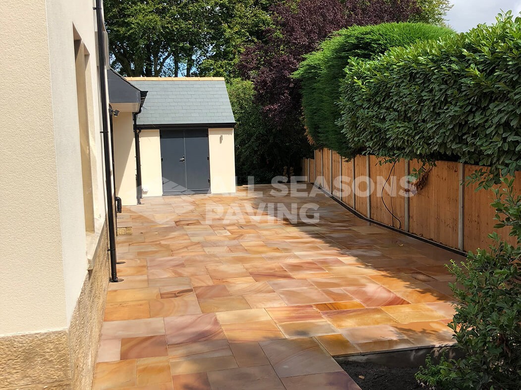 Shot of Indian Sandstone on Block Paving Driveway job in Preston, Lancashire