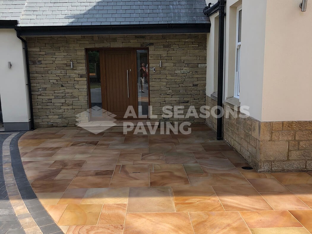 Front Door View of Indian Sandstone Block Paving in Preston, Lancashire