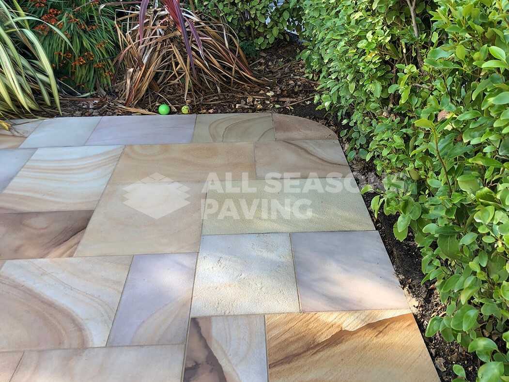 Corner Close up of Indian Sandstone of Block Paving Driveway job in Preston, Lancashire