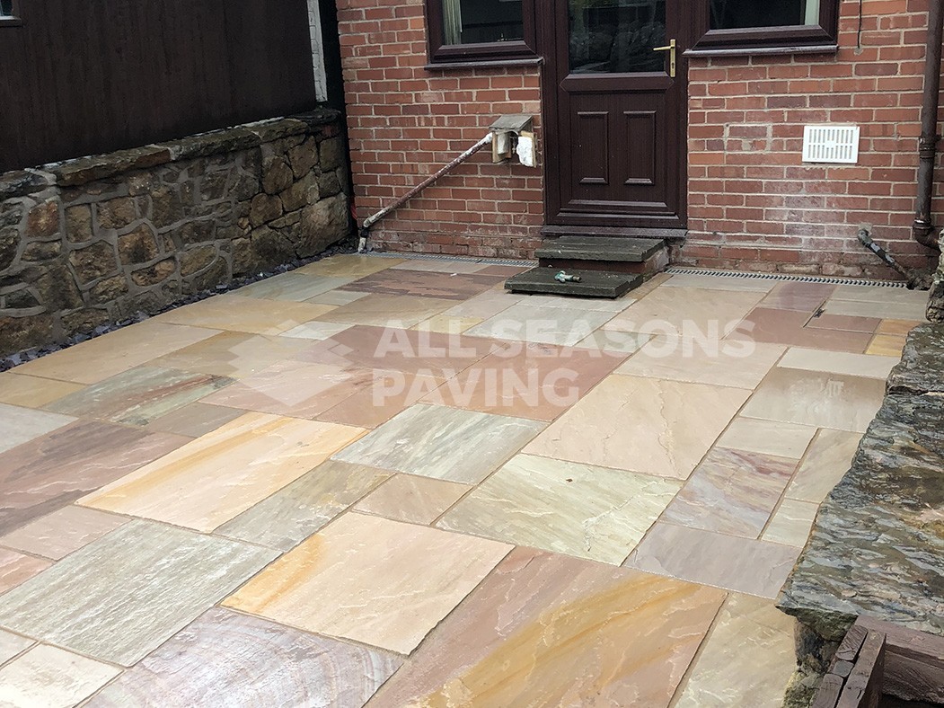 door view of bradstone indian sandstone patio in chorley, near preston
