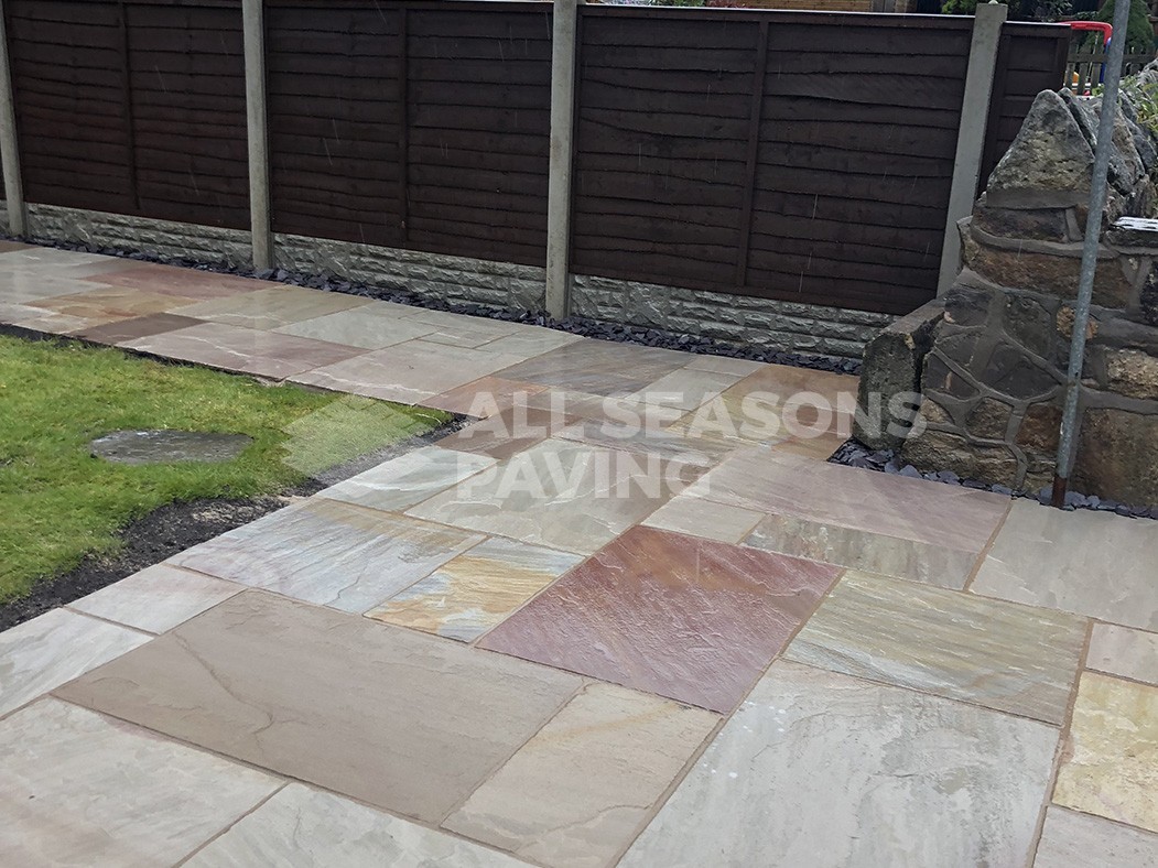 side view of indian sandstone patio in chorley near preston