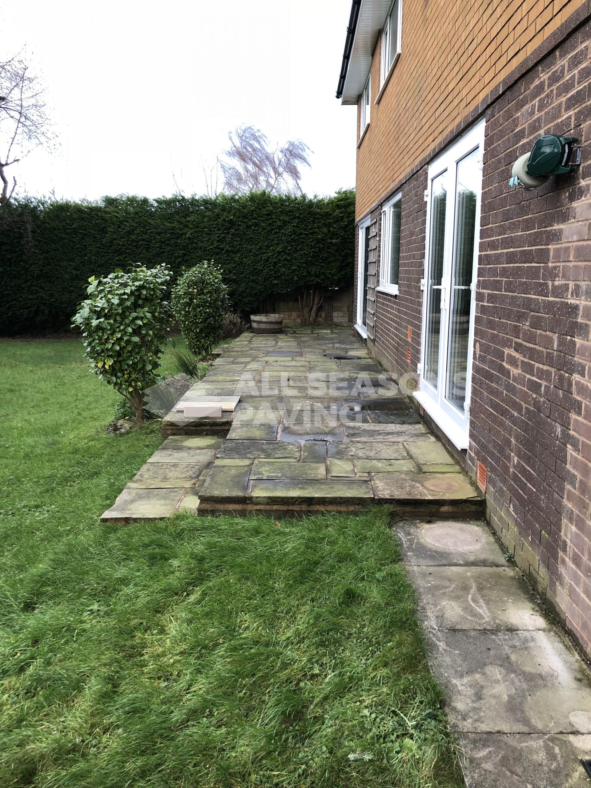 before picture of porcelain patio teak wood effect in leyland near preston
