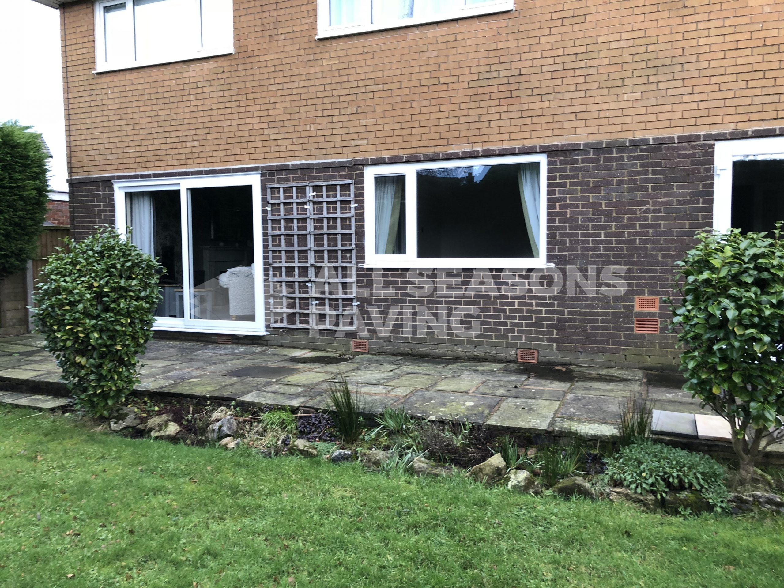 before process of porcelain patio teak wood effect in leyland, near preston