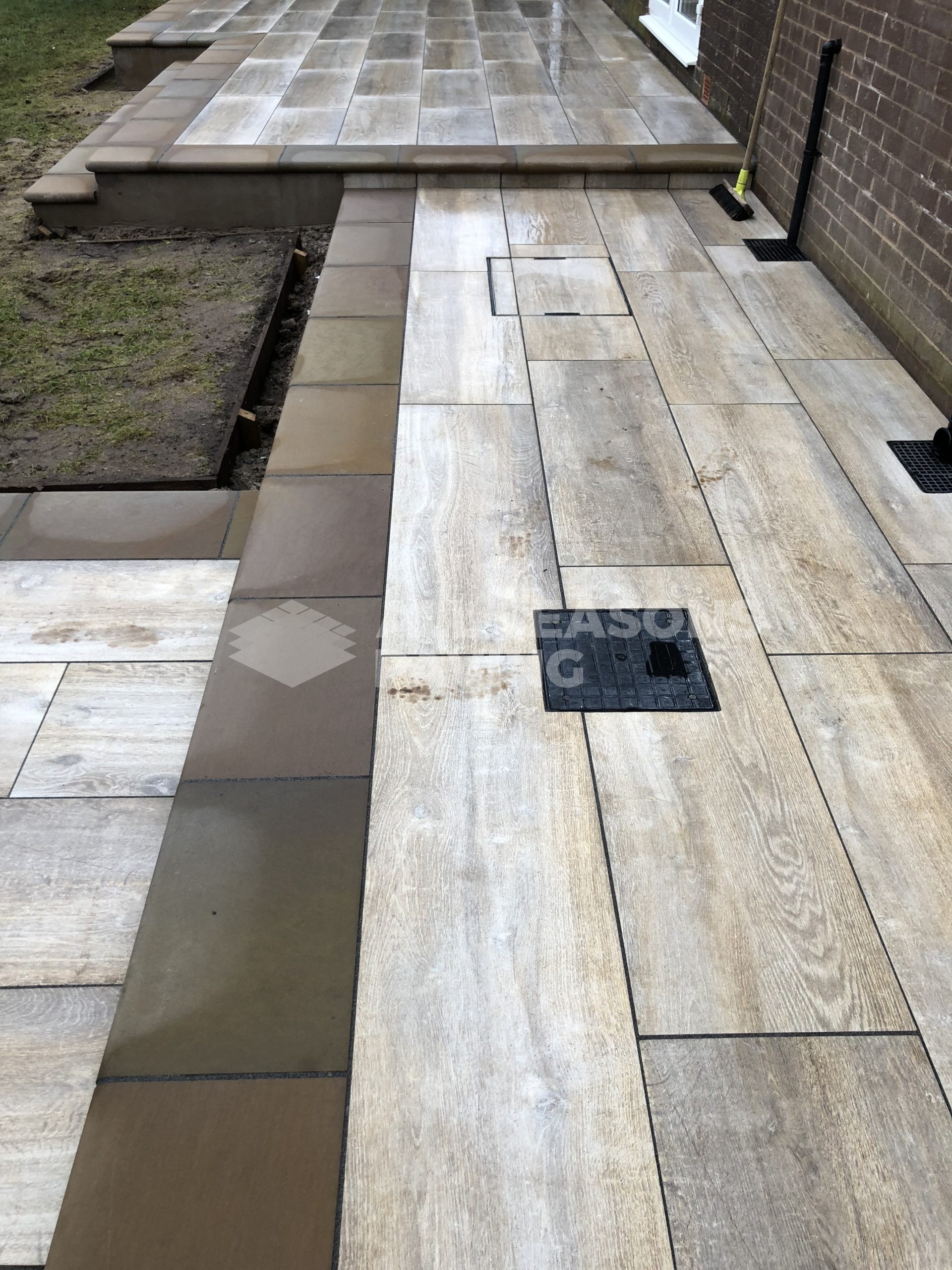 close up of porcelain patio wood effect in leyand, near preston