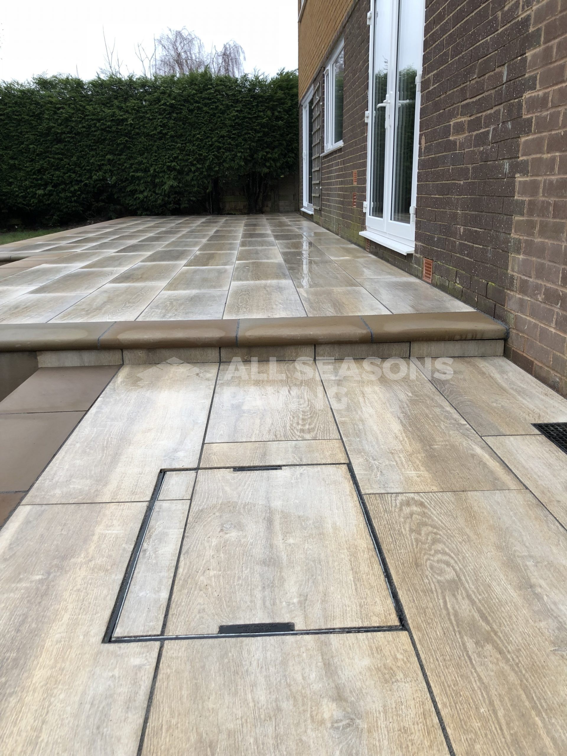 angles of finished porcelain patio wood effect in leyland, near preston