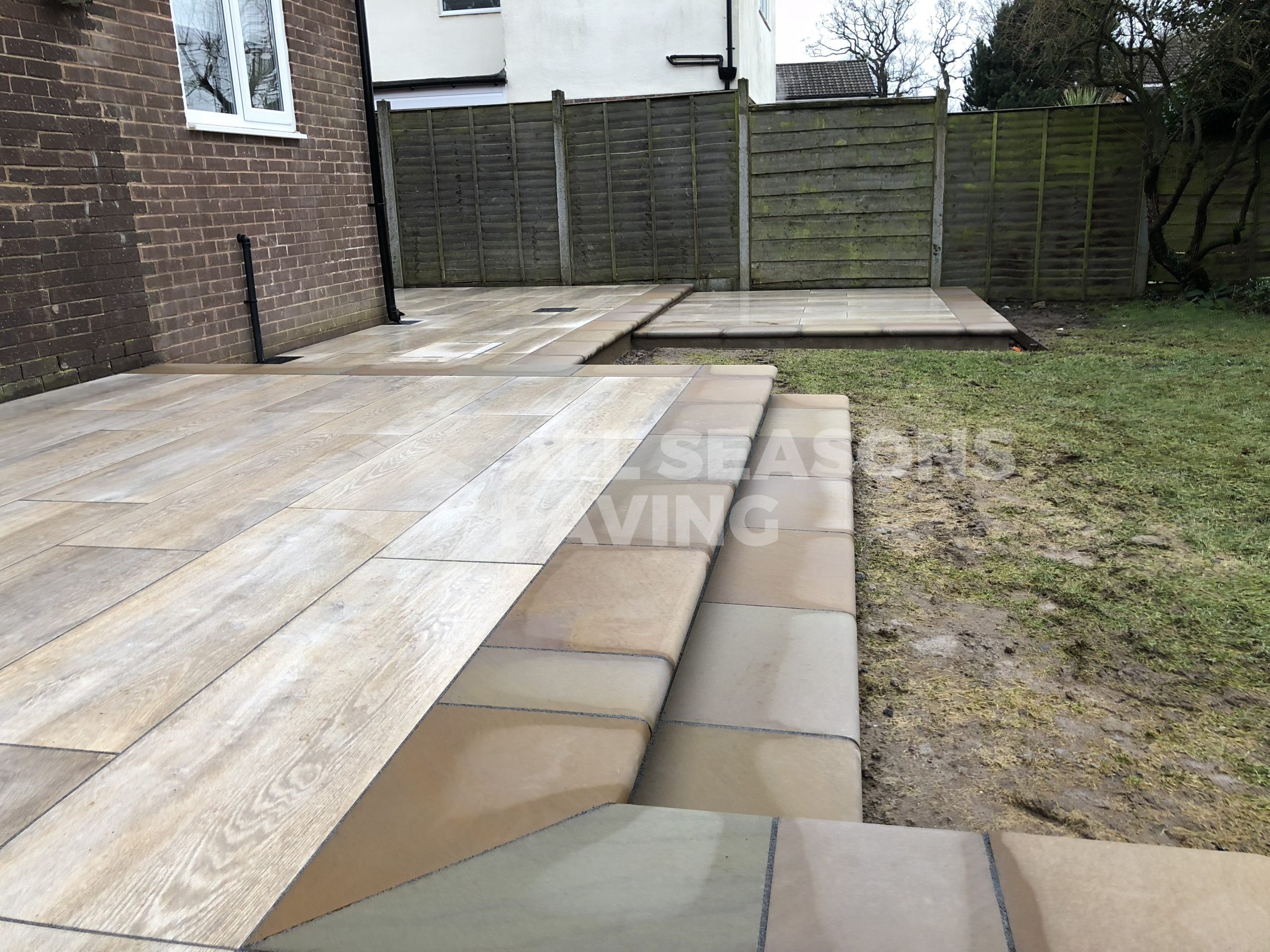 stepped porcelain patio wood effect in leyland, preston