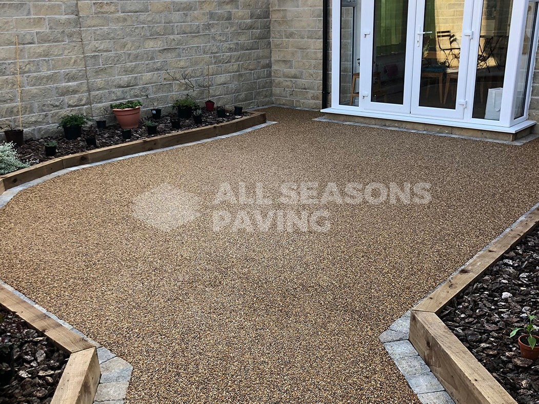 Resin Bound patio in Lancashire, near Preston showing finish to patio doors.