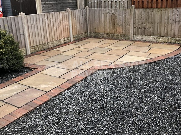 Indian Sandstone back garden with Tarmac Driveway in Preston, Lancashire