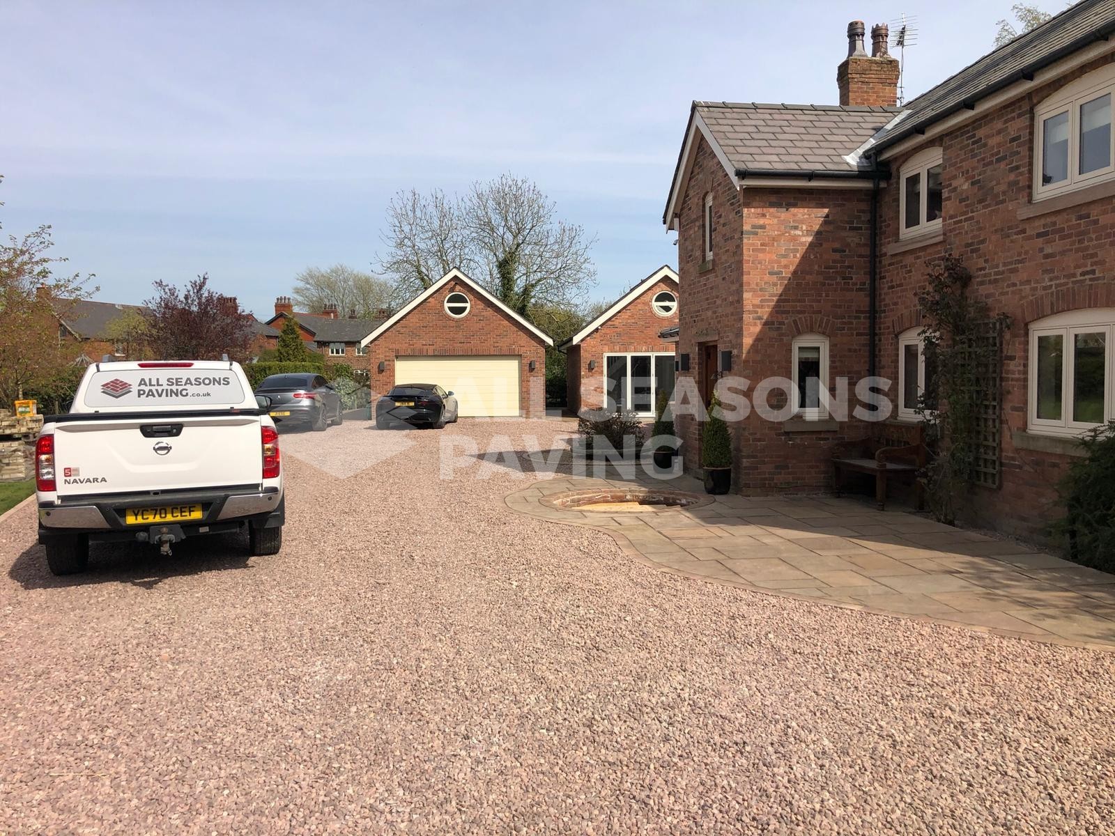 Front View of Indian Stone with Decorative Aggregate Driveway and Kerbing in Leyland