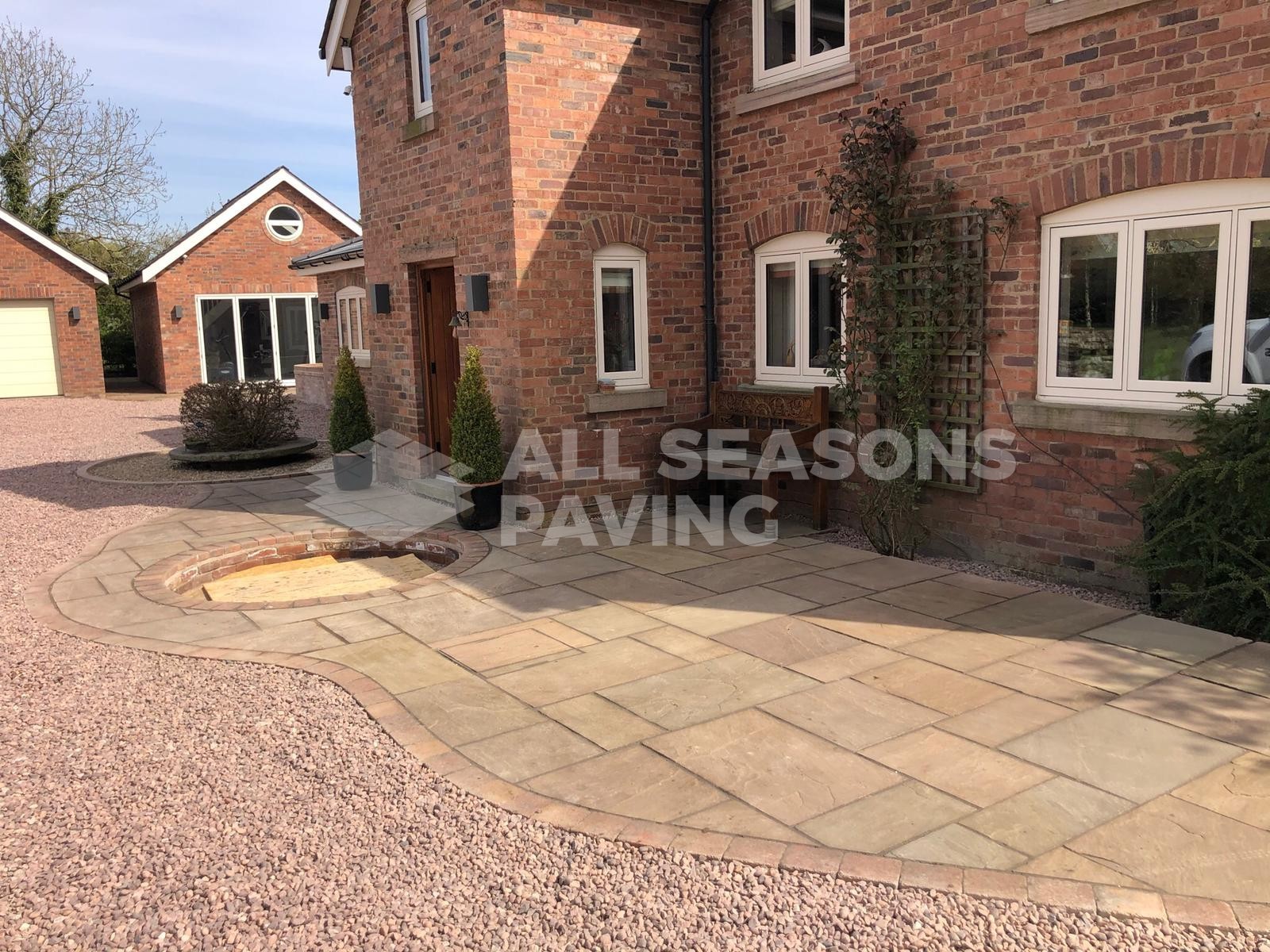 Side View of Indian Stone with Decorative Aggregate Driveway and Kerbing in Leyland