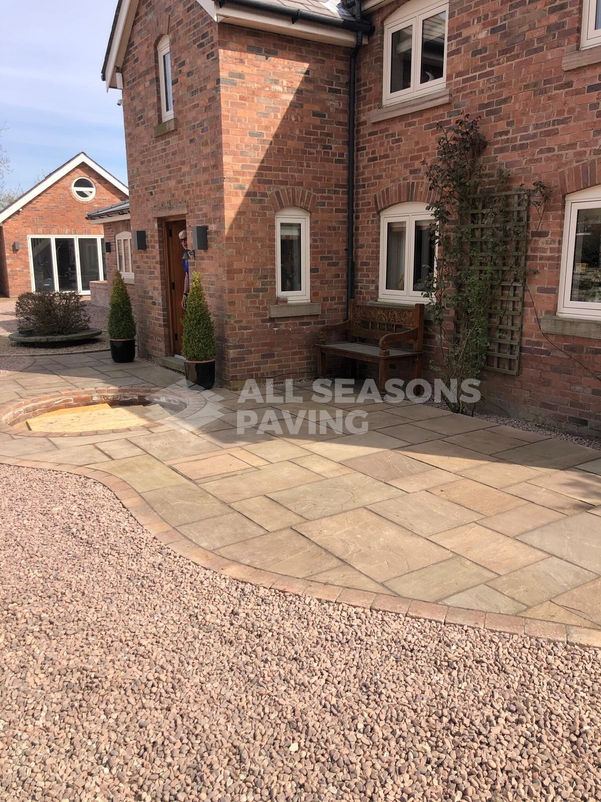 View of Indian Stone with Decorative Aggregate Driveway and Kerbing in Leyland