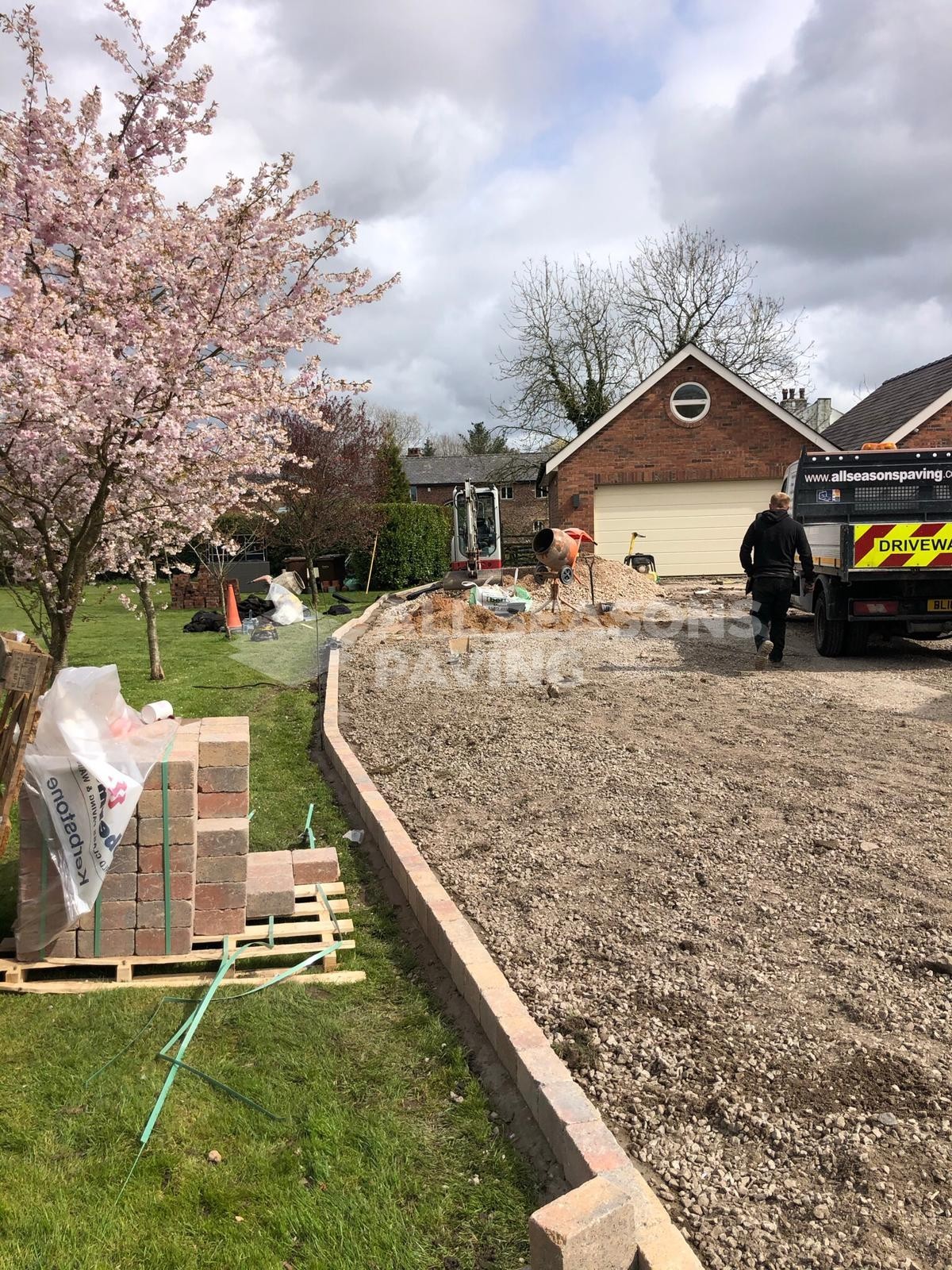 View of new kerbing and driveway being prepared in Leyland