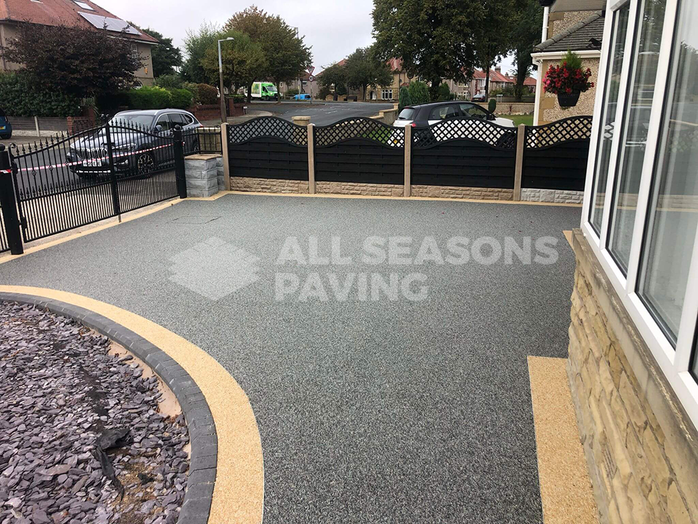 Starlight resin bound driveway installed in Morecambe Lancashire, Amalfi borders and step