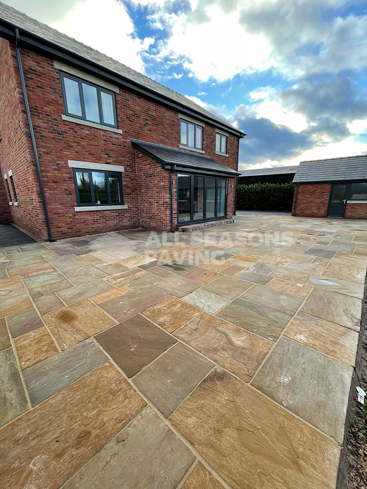 Indian stone patio installation in Woodplumpton