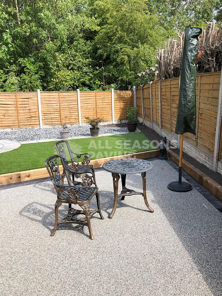 Resin bound driveway with table and chairs in Preston, Lancashire