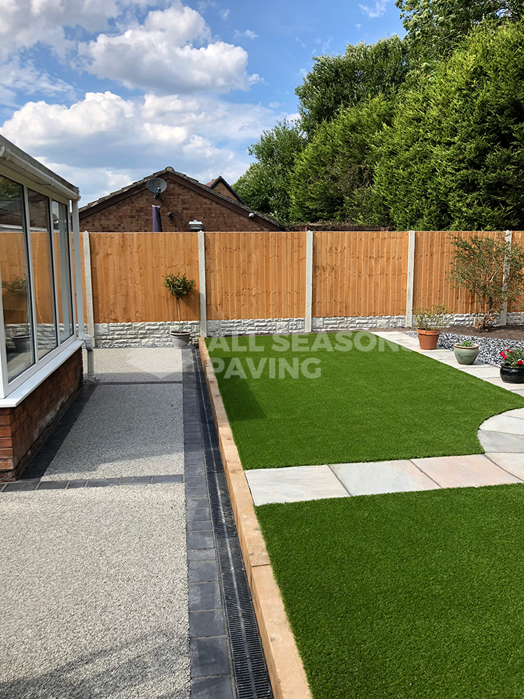 Side view of artificial grass and resin bound driveway in Preston, Lancashire