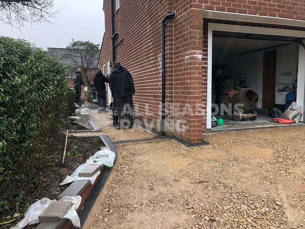 rose resin bound driveway during installation