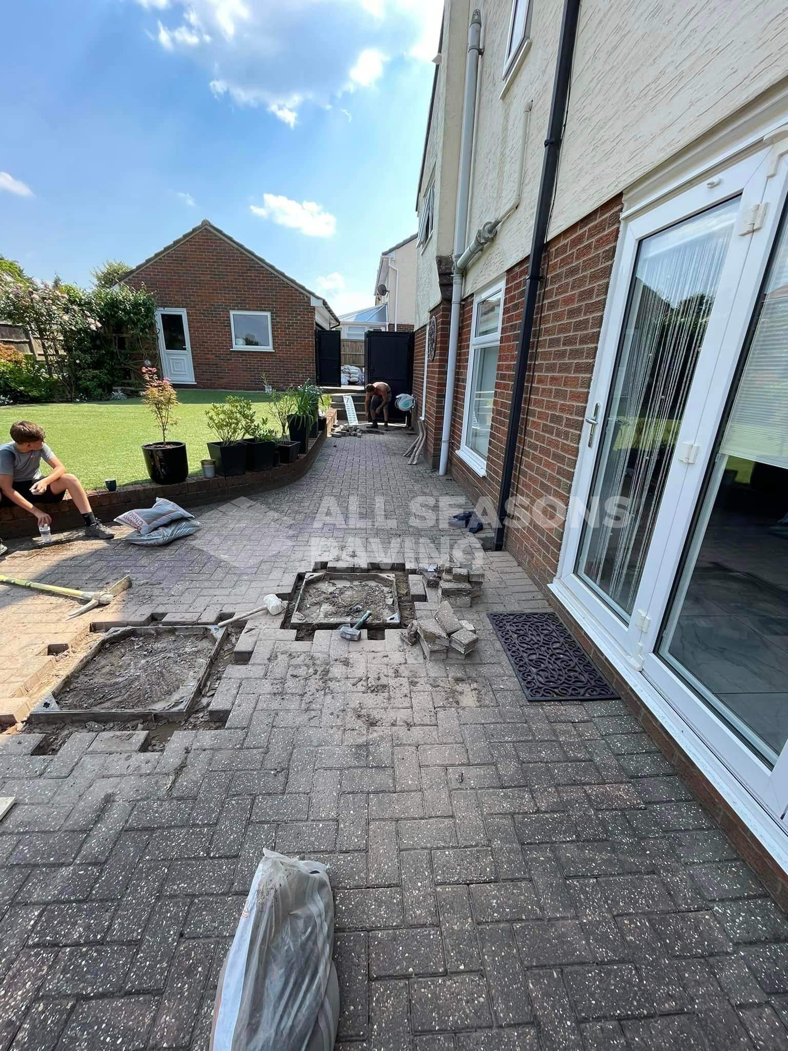 before resin patio design custom stencil