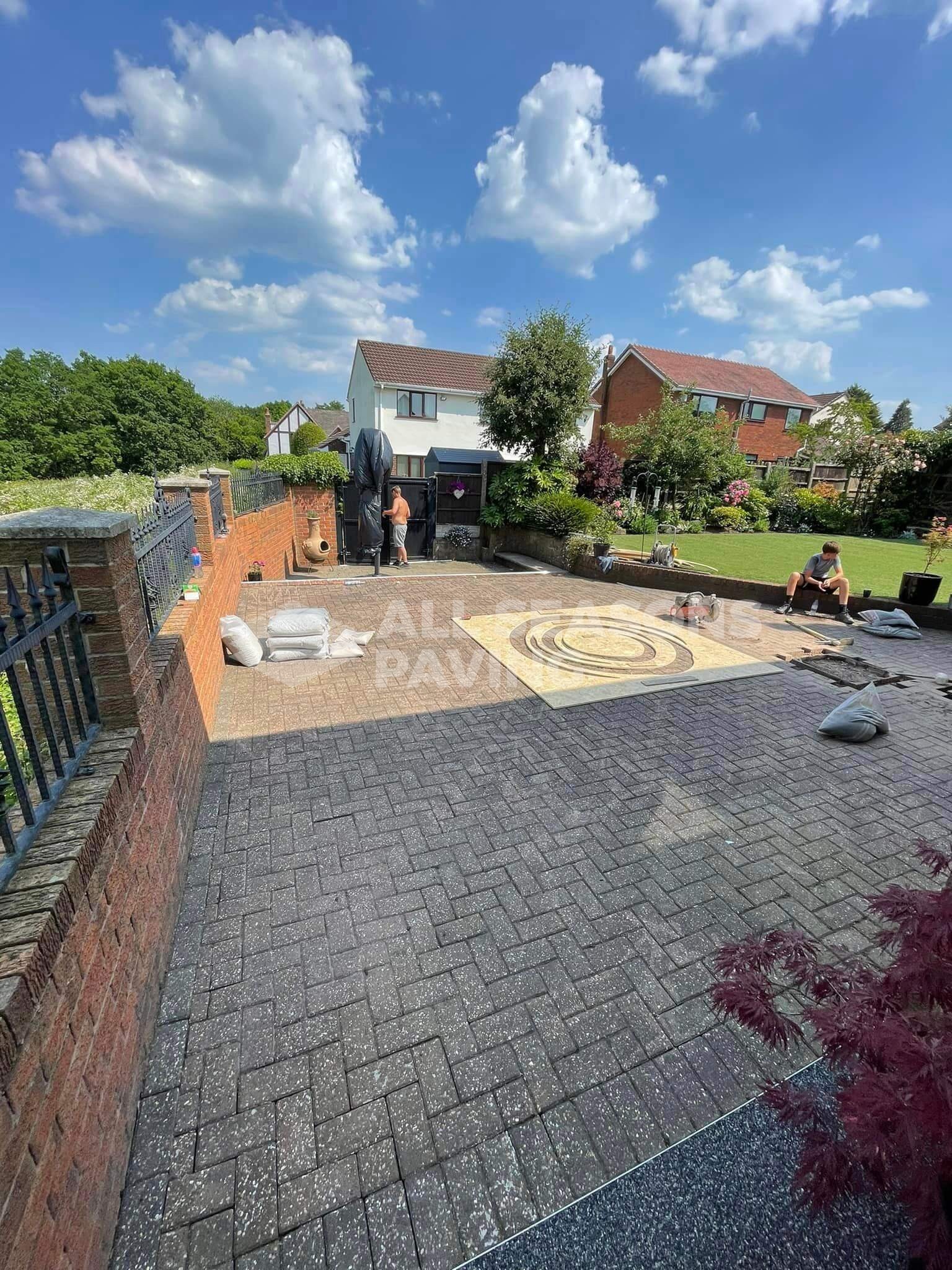 before resin patio installation with custom stencil