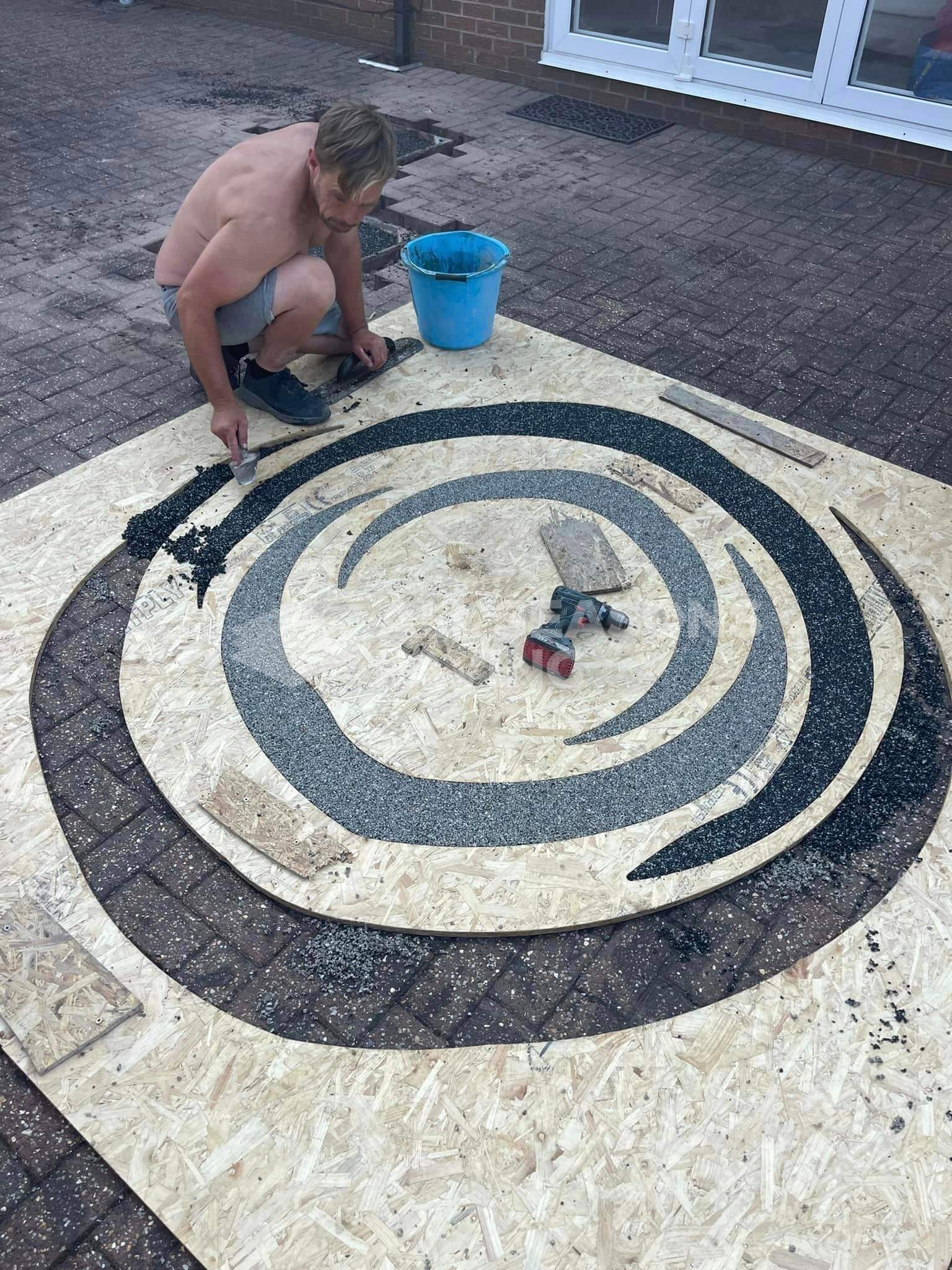 laying resin in custom stencil