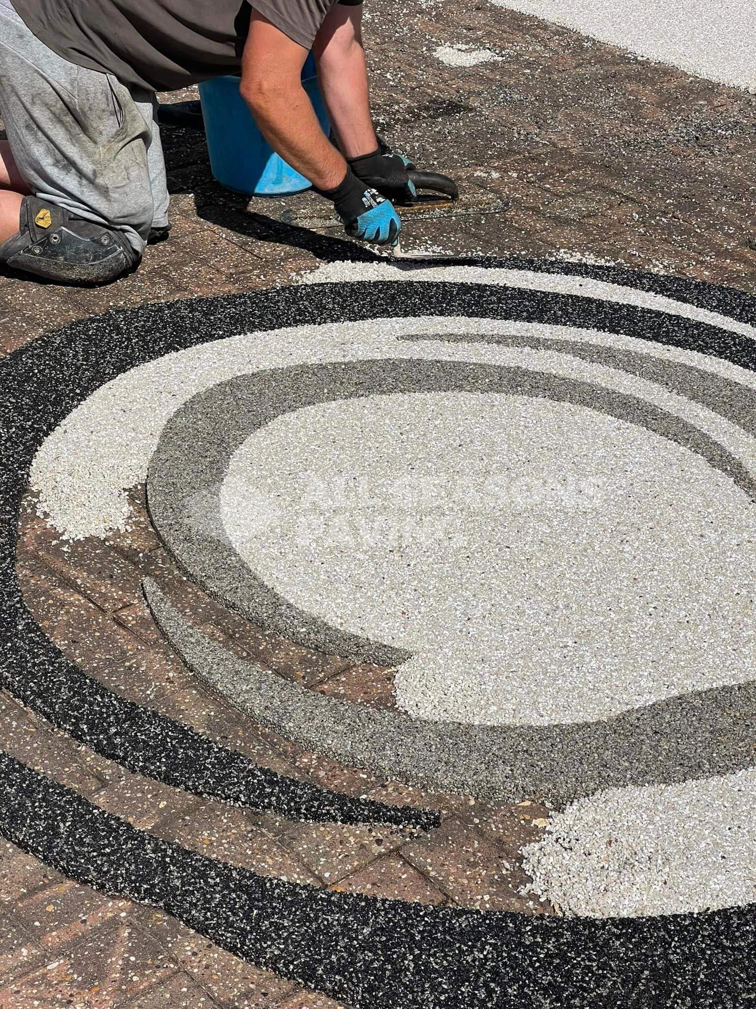 process of resin patio design custom stencil