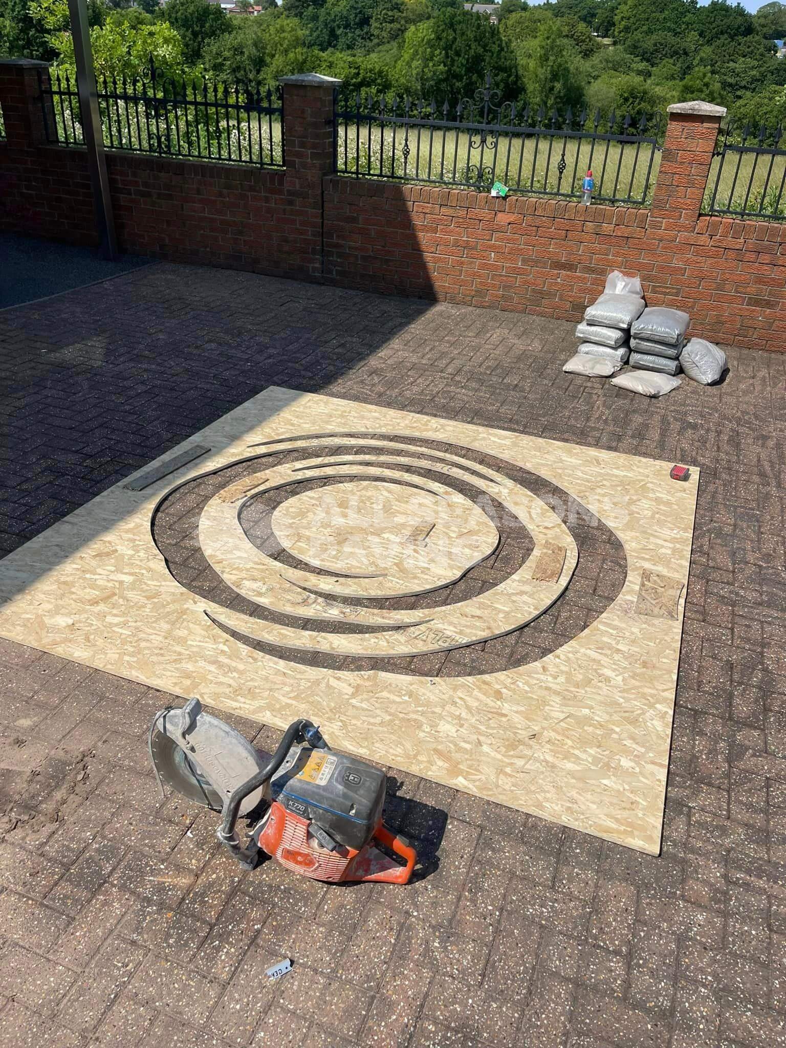 stencil ready for resin patio