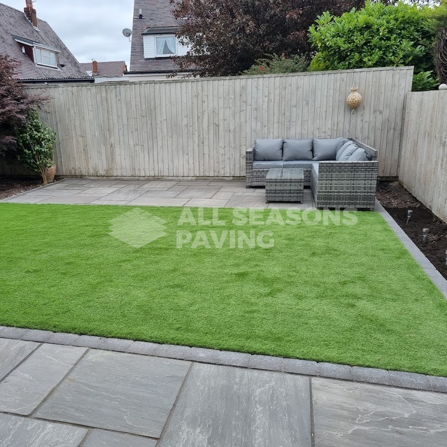Driveway and Garden Transformation, Indian Sandstone & Artificial Grass