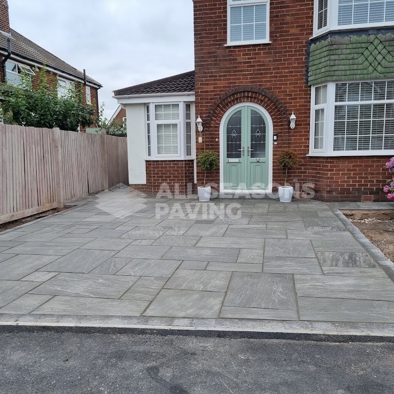 Driveway and Garden Transformation, Indian Sandstone & Artificial Grass